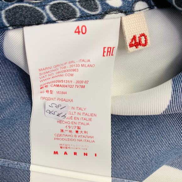 MARNI Size 4 Navy Black Viscose Circles Bow Blouse - Picture 6 of 9